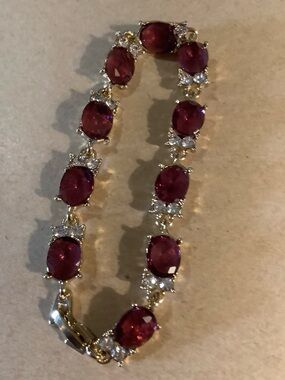 Ruby Crystal Stones Set in Gold Tone Bracelet